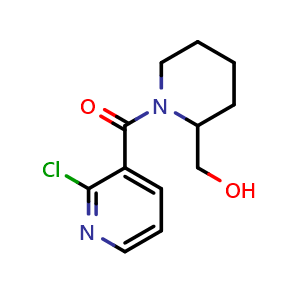Chemical structure of (2-Chloro-pyridin-3-yl)-(2-hydroxymethyl-piperidin-1-yl)-methanone , CAS 1183142-33-7, AChemBlock AD280324