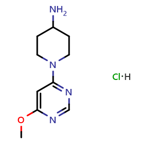 Chemical structure of 1-(6-Methoxypyrimidin-4-yl)piperidin-4-amine hydrochloride , CAS 1185315-37-0, AChemBlock AD280325
