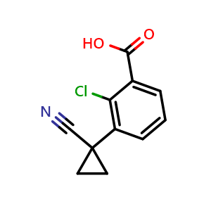 Chemical structure of 2-Chloro-3-(1-cyanocyclopropyl)benzoic acid , CAS 1123582-10-4, AChemBlock AD280330