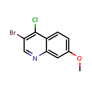 Chemical structure of 3-Bromo-4-chloro-7-methoxyquinoline , CAS 1203579-63-8, AChemBlock AD280336