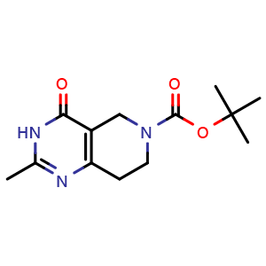 Chemical structure of 2-Methyl-4-oxo-3,5,7,8-tetrahydro-4H-pyrido[4,3-d]pyrimidine-6-carboxylic acid tert-butyl ester , CAS 1073440-84-2, AChemBlock AD280338