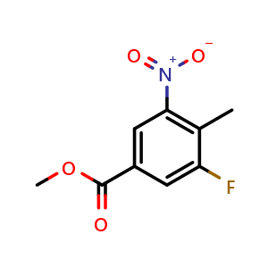 Chemical structure of 3-Fluoro-4-methyl-5-nitrobenzoic acid methyl ester , CAS 1057652-89-7, AChemBlock AD280346