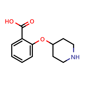 Chemical structure of 2-(4-Piperidinyloxy)benzoic acid , CAS 1243250-02-3, AChemBlock AD280348