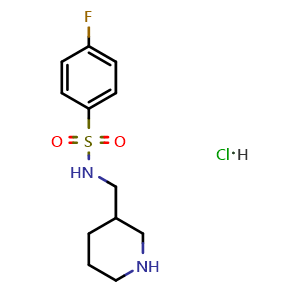 Chemical structure of 4-Fluoro-N-piperidin-3-ylmethyl-benzenesulfonamide hydrochloride , CAS 1353971-00-2, AChemBlock AD280359