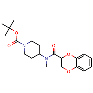 Chemical structure of 4-[(2,3-Dihydro-benzo[1,4]dioxine-2-carbonyl)-methyl-amino]-piperidine-1-carboxylic acid tert-butyl ester , CAS 1353962-87-4, AChemBlock AD280368