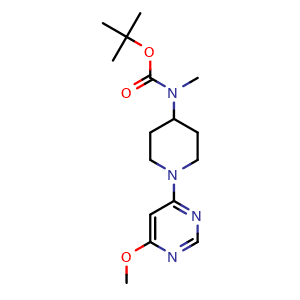 Chemical structure of [1-(6-Methoxy-pyrimidin-4-yl)-piperidin-4-yl]-methyl-carbamic acid tert-butyl ester , CAS 1353989-76-0, AChemBlock AD280369