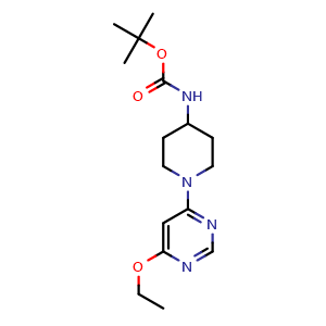 Chemical structure of [1-(6-Ethoxy-pyrimidin-4-yl)-piperidin-4-yl]-carbamic acid tert-butyl ester , CAS 1353956-57-6, AChemBlock AD280370