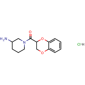 Chemical structure of (3-Amino-piperidin-1-yl)-(2,3-dihydro-benzo[1,4]dioxin-2-yl)-methanone hydrochloride , CAS 1353988-05-2, AChemBlock AD280373