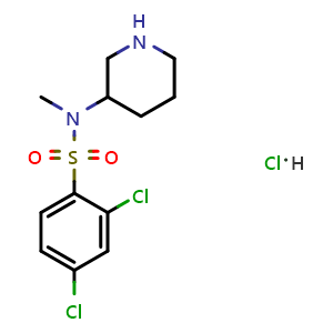 Chemical structure of 2,4-Dichloro-N-methyl-N-piperidin-3-yl-benzenesulfonamide hydrochloride , CAS 1353947-18-8, AChemBlock AD280380