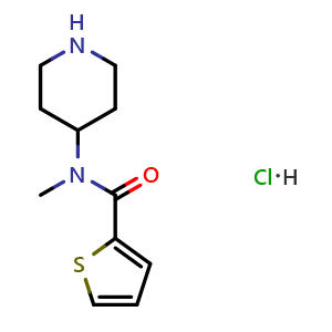 Chemical structure of Thiophene-2-carboxylic acid methyl-piperidin-4-yl-amide hydrochloride , CAS 1353962-93-2, AChemBlock AD280387