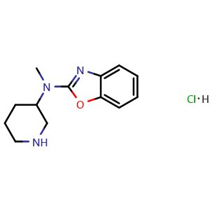 Chemical structure of Benzooxazol-2-yl-methyl-piperidin-3-yl-amine hydrochloride , CAS 1353971-10-4, AChemBlock AD280391