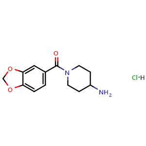 Chemical structure of (4-Amino-piperidin-1-yl)-benzo[1,3]dioxol-5-yl-methanone hydrochloride , CAS 1353980-73-0, AChemBlock AD280392
