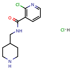 Chemical structure of 2-Chloro-N-piperidin-4-ylmethyl-nicotinamide hydrochloride , CAS 1353978-23-0, AChemBlock AD280394