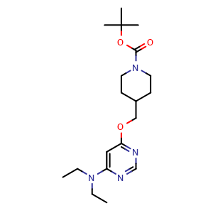 Chemical structure of 4-(6-Diethylamino-pyrimidin-4-yloxymethyl)-piperidine-1-carboxylic acid tert-butyl ester , CAS 1353947-42-8, AChemBlock AD280398