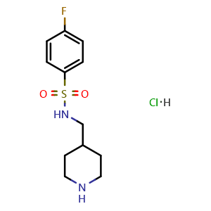 Chemical structure of 4-Fluoro-N-piperidin-4-ylmethyl-benzenesulfonamide hydrochloride , CAS 1353966-85-4, AChemBlock AD280399