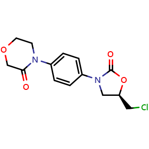 Chemical structure of (R)-4-(4-(5-(Chloromethyl)-2-oxooxazolidin-3-yl)phenyl)morpholin-3-one , CAS 1252018-28-2, AChemBlock AD280415