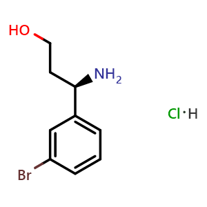 Chemical structure of (R)-3-aMino-3-(3-bromophenyl)propan-1-ol hydrochloride , CAS 1213637-86-5, AChemBlock AD280428