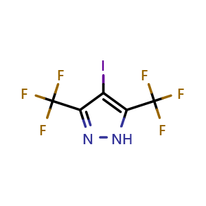 Chemical structure of 4-Iodo-3,5-bis-(trifluoromethyl)-1H-pyrazole , CAS 1239511-06-8, AChemBlock AD280429