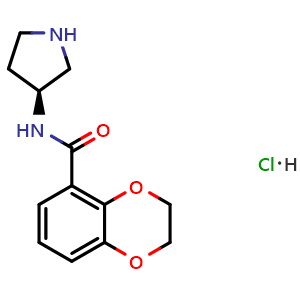 Chemical structure of 2,3-Dihydro-benzo[1,4]dioxine-5-carboxylic acid (S)-pyrrolidin-3-ylamide hydrochloride , CAS 1353995-55-7, AChemBlock AD280430