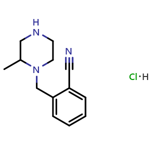 Chemical structure of 2-(2-Methyl-piperazin-1-ylMethyl)-benzonitrile hydrochloride , CAS 1353972-43-6, AChemBlock AD280432