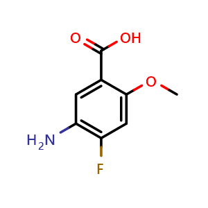 Chemical structure of 5-Amino-4-fluoro-2-methoxy-benzoic acid , CAS 151793-19-0, AChemBlock AD280441
