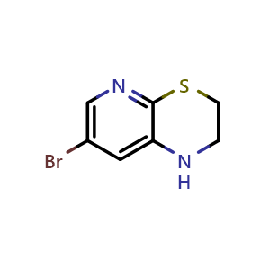 Chemical structure of 7-Bromo-2,3-dihydro-1H-pyrido[2,3-b][1,4]thiazine , CAS 1593552-66-9, AChemBlock AD280442
