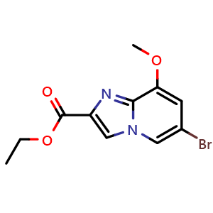 Chemical structure of 6-Bromo-8-methoxy-imidazo[1,2-a]pyridine-2-carboxylic acid ethyl ester , CAS 1516750-51-8, AChemBlock AD280447