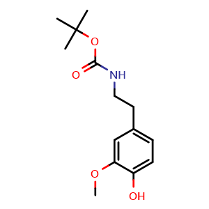 Chemical structure of tert-Butyl 4-hydroxy-3-methoxyphenethylcarbamate , CAS 23699-77-6, AChemBlock AD280458