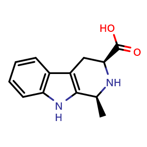 Chemical structure of (1S,3S)-1-Methyl-2,3,4,9-tetrahydro-1H-pyrido[3,4-b]indole-3-carboxylic acid , CAS 40678-46-4, AChemBlock AD280501