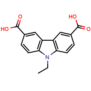 Chemical structure of 9-Ethyl-9H-carbazole-3,6-dicarboxylic acid , CAS 3215-45-0, AChemBlock AD280507