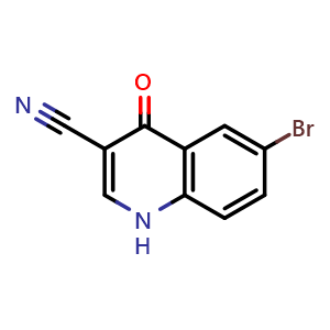 Chemical structure of 6-Bromo-4-oxo-1,4-dihydroquinoline-3-carbonitrile , CAS 364793-52-2, AChemBlock AD280515