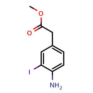 Chemical structure of Methyl 2-(4-amino-3-iodophenyl)acetate , CAS 374933-81-0, AChemBlock AD280516