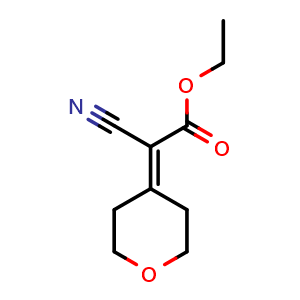 Chemical structure of Ethyl 2-cyano-2-(2H-pyran-4(3H,5H,6H)-ylidene)acetate , CAS 33451-54-6, AChemBlock AD280520