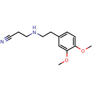 Chemical structure of 3-[(3,4-Dimethoxyphenethyl)amino]propanenitrile , CAS 55982-97-3, AChemBlock AD280523