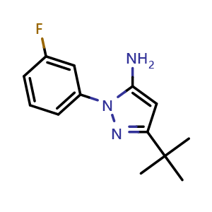 Chemical structure of 5-tert-Butyl-2-(3-fluoro-phenyl)-2H-pyrazol-3-ylamine , CAS 476637-06-6, AChemBlock AD280526