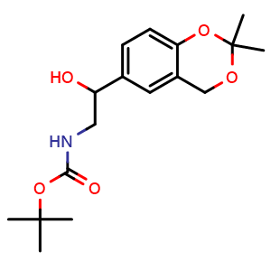 Chemical structure of tert-Butyl 2-(2,2-dimethyl-4H-benzo[d][1,3]dioxin-6-yl)-2-hydroxyethylcarbamate , CAS 452340-95-3, AChemBlock AD280548