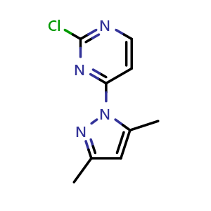 Chemical structure of 2-Chloro-4-(3,5-dimethyl-1H-pyrazol-1-yl)pyrimidine , CAS 52476-66-1, AChemBlock AD280550
