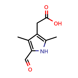 Chemical structure of 2-(5-Formyl-2,4-dimethyl-1H-pyrrol-3-yl)acetic acid , CAS 52513-48-1, AChemBlock AD280552
