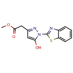 Chemical structure of Methyl [1-(1,3-benzothiazol-2-yl)-5-hydroxy-1H-pyrazol-3-yl]acetate , CAS 523992-06-5, AChemBlock AD280555