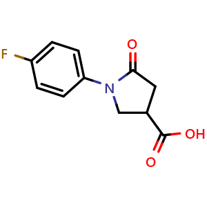Chemical structure of 1-(4-Fluoro-phenyl)-5-oxo-pyrrolidine-3-carboxylic acid , CAS 56617-43-7, AChemBlock AD280556
