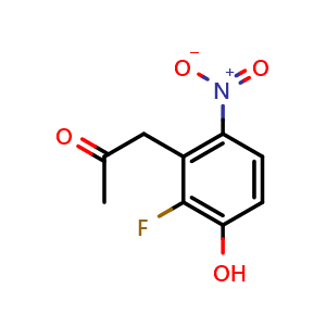 Chemical structure of 1-(2-Fluoro-3-hydroxy-6-nitrophenyl)propan-2-one , CAS 649736-31-2, AChemBlock AD280572