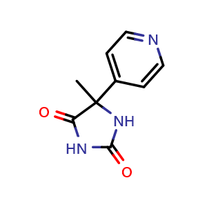 Chemical structure of 5-Methyl-5-pyridin-4-yl-imidazolidine-2,4-dione , CAS 6294-54-8, AChemBlock AD280573