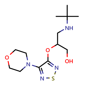 Chemical structure of 1-Propanol,3-[(1,1-dimethylethyl)amino]-2-[[4-(4-morpholinyl)-1,2,5-thiadiazol-3-yl]-oxy] , CAS 59697-06-2, AChemBlock AD280577