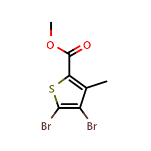Chemical structure of 4,5-Dibromo-3-methyl-thiophene-2-carboxylic acid methyl ester , CAS 648412-53-7, AChemBlock AD280579