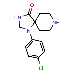 Chemical structure of 1-(4-Chlorophenyl)- 1,3,8-triazaspiro[4.5]decan-4-one , CAS 61271-84-9, AChemBlock AD280580