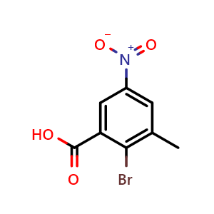 Chemical structure of 2-Bromo-3-methyl-5-nitrobenzoic acid , CAS 631911-95-0, AChemBlock AD280587