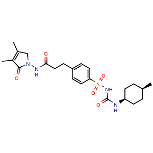 Chemical structure of rel N-(3-ethyl-4-methyl-2-oxo-2,5-dihydro-1H-pyrrol-1-yl)-3-(4-(N-(((1s,4s)-4-methylcyclohexyl)carbamoyl)sulfamoyl)phenyl)propanamide , CAS 684286-46-2, AChemBlock AD280601