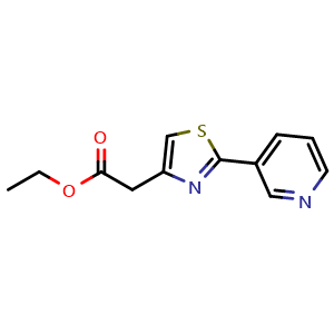 Chemical structure of Ethyl 2-(2-(pyridin-3-yl)thiazol-4-yl)acetate , CAS 80653-69-6, AChemBlock AD280627
