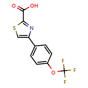 Chemical structure of 4-(4-(Trifluoromethoxy)phenyl)thiazole-2-carboxylic acid , CAS 886367-05-1, AChemBlock AD280633