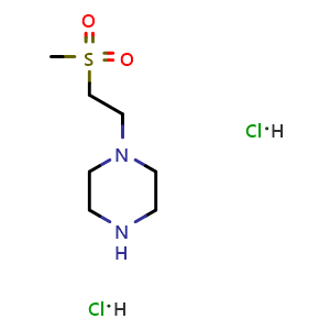 Chemical structure of 1-(2-Methanesulfonyl-ethyl)piperazine dihydrochloride , CAS 870007-73-1, AChemBlock AD280634